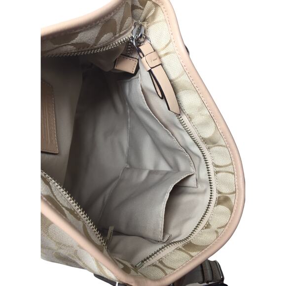 Coach Monogram Tan Canvas Crossbody Bag with Wide Pink Stripe in Center - Picture 10 of 16